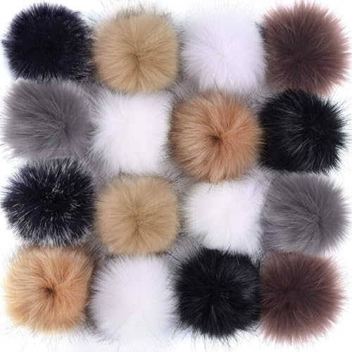 16 PCs Fauxpelzen Pom Pom für Hüte weiche flauschige DIY -Pompombälle mit elastischer Schleife für Strickhutschuhe Schalsbeutel, verschiedene Farbe, Poms for Crafts, Pompoms von Ligeinsrk