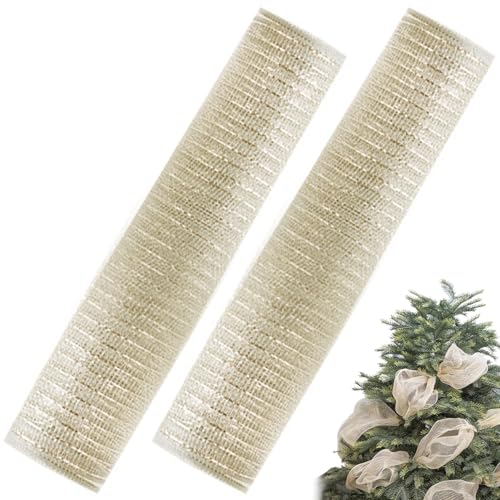 2 Rolls Weihnachtsbaumband, 10 Meter Metallic Glitter Gold Wired Ribbon, Cuttable Weihnachten verkabelt für DIY Bastel Weihnachtsbaumkränze Girlande Geschenkpackung Gold von Ligeinsrk