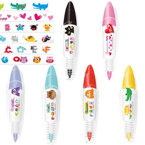 6 PCs Bandstift, Cartoon -Musterkorrekturstift, süße DIY -Spitzen -Dekorationsstifte, lebendige Muster Korrekturband, dekorative Stifte Geschenk für Kinder und Erwachsene für Kinder von Ligeinsrk