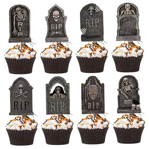 Halloween Cupcake Toppers 48pcs Tombstone Cupcake Toppers 6 Stile Spooky Mini Grabstones Halloween Picks DIY -Kuchendekorationen von Ligeinsrk