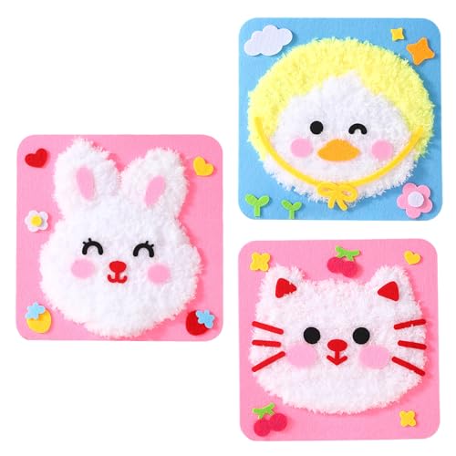 Ligeinsrk DIY Stickerei Doll Set (3PCS) Cartoon Tier Stickkit für Kinder umfasst Bunny, Enten, Katzenpädagogik Fine Motor Spielzeug für Zuhause, Vorschule, DIY Doll Set, für K. von Ligeinsrk
