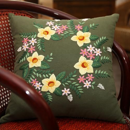 Ligeinsrk Stickkissenkoffer Kit, Blumenmuster Stickkissen Kit mit Reifen, Faden und Nadel, DIY -Kissenbezugset für Audlt -Anfänger, Koffer, Kits Ligeinsrk Stickkissenkoffer Kit, Blumenmuster Stickkissen Kit mit Reifen, Faden und Nadel, DIY -Kissenbezugset für Audlt -Anfänger, Koffer, Kits von Ligeinsrk