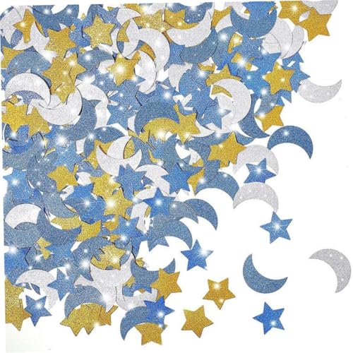 Star und Moon Confetti, Pailletten Confetti für Hochzeiten, Geburtstage, Babypartys, Mond- und Starpartys, Ramadan, Mubarak Dekorationen (Dunkelblau, Hellblau, Gold, Silber) 400pcs von Ligeinsrk
