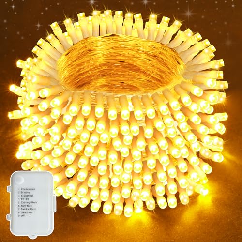 Lighprenix Lichterkette Außen Batterie Outdoor - 20M 200LEDs Lichterkette Weihnachtsbaum Innen mit 8 Modi Timer, IP44 Wasserdicht Warmweiß Lichterkette für Outdoor (Warmweiß, 200LEDs) von Lighprenix