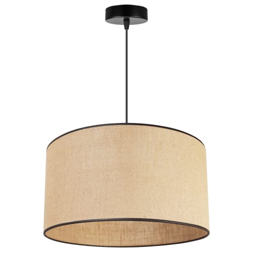 Light-Home Juta Hängelampe - Deckenlampe - Pendelleuchte aus Metall mit Lampenschirm aus Stoff - E27 - Klassisch 1-Flammig 40 cm - Schwarz Untersatz - Jute und Schwarz Schrägband von Light Home LH