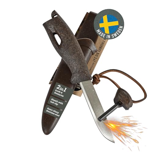 Light My Fire Messer mit Feuerstahl – Messer Outdoor – 9 cm-Outdoor Messer Feststehend mit Scheide und Magnesium-Feuerstein – Survival Bushcraft Messer mit Feuerstahl – Messer Militär – 3.000 Schläge von Light My Fire