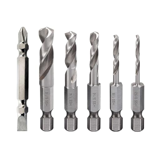 Bohrer Set, Metallbohrer-Satz,5 Stück 1/4" Schnellwechsel Sechskantschaft Metallbohrer Kurzer Bohrer Satz HSS M2,Stubby Bohrer Set für Metall,3/32, 1/8, 3/16, 1/4, 5/16 Zoll+Schraubendreher von LightBeacon