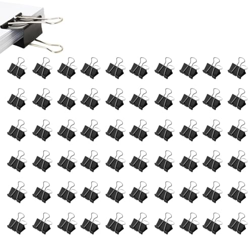 LightBeacon 60 Stück Foldback Klammern, 32mm Schwarz Binder Clips, Mini Papierklammern Büroklammern, Binder Clips aus Metall, für Briefpapier Papier, Bürobedarf von LightBeacon