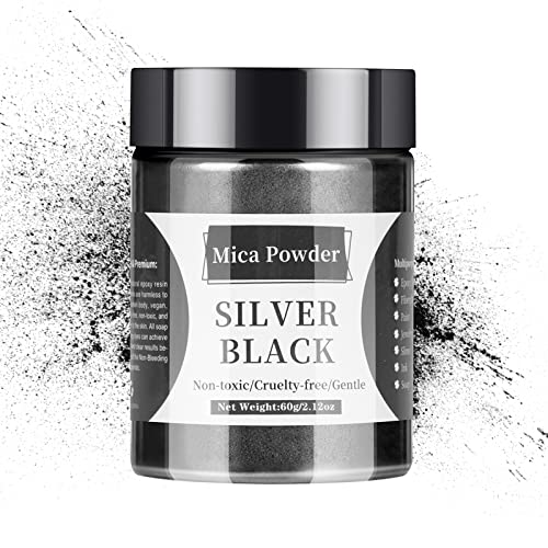 Mica-Pulver - 60g Mica-Pulver für Epoxidharz - Perlpigment-Pulverfarbe für Harz/Lidschatten/Seifenherstellung/Nägel/Badebomben usw. (Silber Schwarz) von LightStone