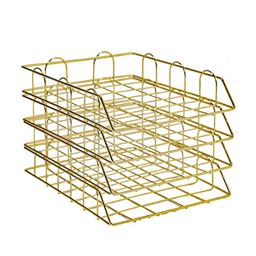 Lightakai - Briefablage, 4-Stück Metall Briefablage Stapelbare Dokumentenablage Schreibtisch Organizer für organisiert Dokumente, Akten, Zeitschriften usw (Gold) von Lightakai