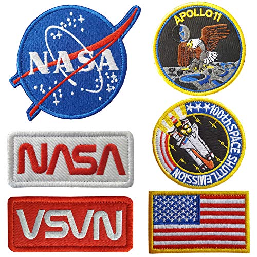 Lightbird NASA Patches 6 Stück, bestickt, zum Aufnähen oder Aufnähen, US-Flaggen-Aufnäher (Bügeln/Wärmetransfer-Rückseite) 1 von Lightbird