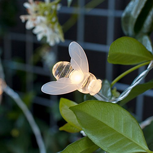 Lights4fun 20er LED Solar Lichterkette Bienen warmweiß Außen Gartendeko Balkon Deko von Lights4fun