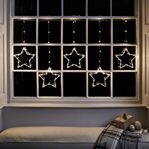Lights4fun 2m 100er Micro LED Sternenvorhang warmweiß Weihnachtsbeleuchtung mit Timer Weihnachtsdeko Fenster von Lights4fun