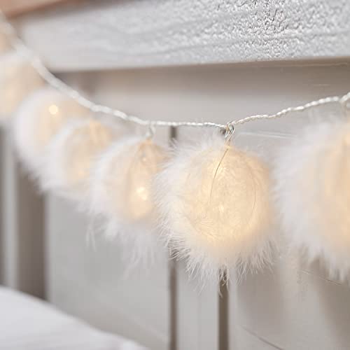 Lights4fun 10er LED Lichterkette flauschige Kugeln Timer batteriebetrieben Innenbereich von Lights4fun