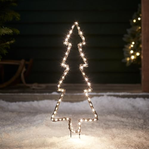 Lights4fun 120er Micro LED Tannenbaum Silhouette mit Timer warmweiß Strombetrieben Weihnachtsdeko Außen Weihnachtsbeleuchtung Außen von Lights4fun