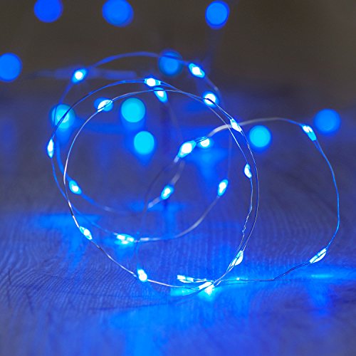Lights4fun 12x 20er LED Draht Micro Lichterkette blau Batteriebetrieb von Lights4fun