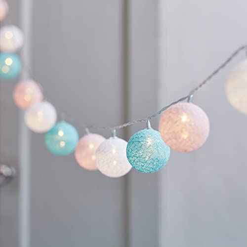 Lights4fun 20er LED Cotton Ball Lichterkette Innen Timer batteriebetrieben Pastell Lichterkette Kinderzimmer Mädchen Rosa Lichterkette bunt Schlafzimmer Dekorative Lichterkette von Lights4fun