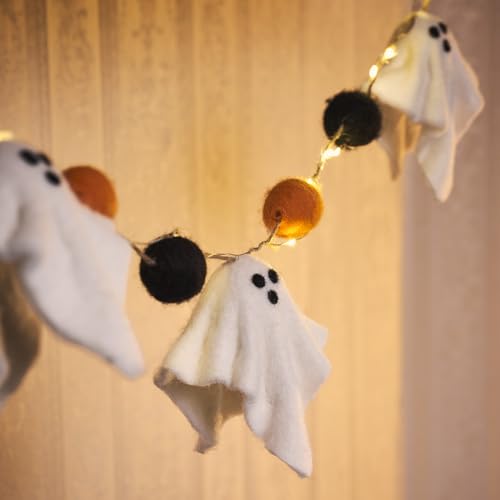 Lights4fun 20er LED Lichterkette Halloween Deko Indoor batteriebetrieb Timer Filz Halloween Deko Kinder Halloween Tischdeko Halloween Girlande Gespenster Girlande Geister von Lights4fun