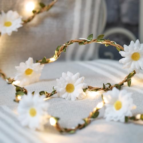 Lights4fun 20er LED Micro Lichterkette Gänseblümchen Margariten warmweiß Timer Batteriebetrieb Fensterdekoration Innen Frühling Ostern Blumen Dekoration Fenster von Lights4fun