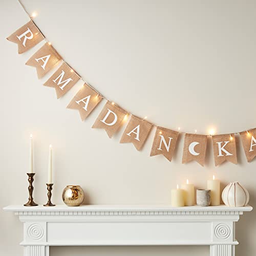 Lights4fun 25er LED Ramadan Kareem Wimpel Girlande Timer Batteriebetrieben Innenbereich Deko Lichterkette von Lights4fun