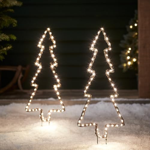 Lights4fun 2er Set 120er Micro LED Tannenbaum Silhouette mit Timer warmweiß Strombetrieben Weihnachtsdeko Außen Weihnachtsbeleuchtung Außen von Lights4fun