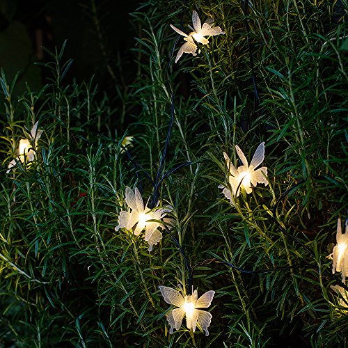 Lights4fun 2er Set LED Solar Lichterkette Schmetterling warmweiß Solarlampen für Außen Deko Garten Balkon Deko von Lights4fun