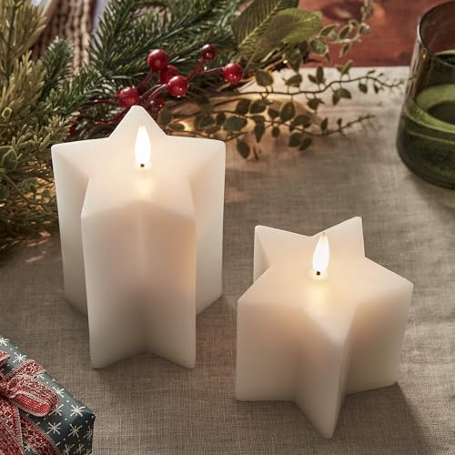 Lights4fun 2er Set LED TruGlow® Stern Kerzen mit Timer Batterie Innen Weihnachts Deko Advent von Lights4fun