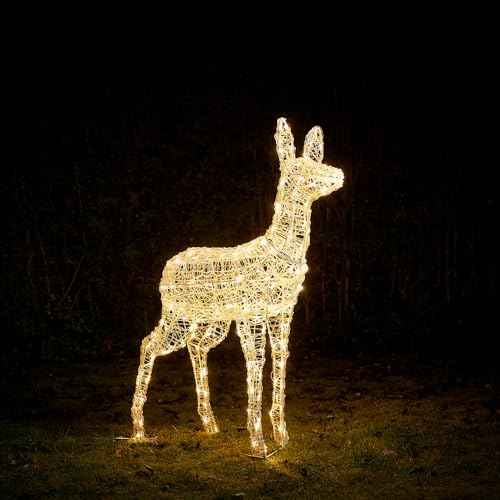 Lights4fun 3-in-1 Swinsty LED Rentier Figur Mutter 105cm Timer Weihnachtsbeleuchtung Außen und Innen von Lights4fun