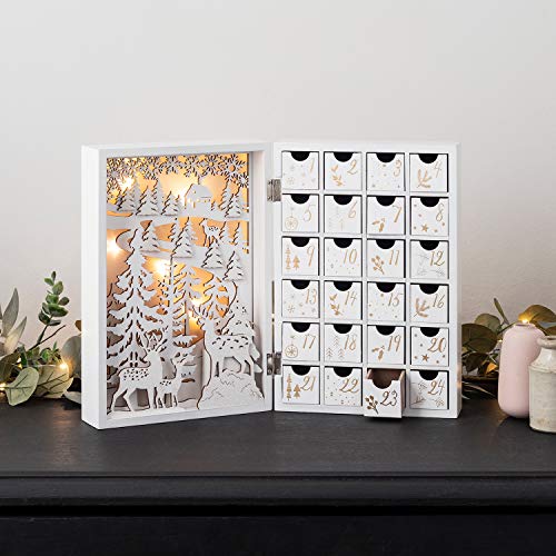 Lights4fun 30cm LED Beleuchteter Holz DIY Adventskalender zum Befüllen Weihnachtskalender 2023 von Lights4fun