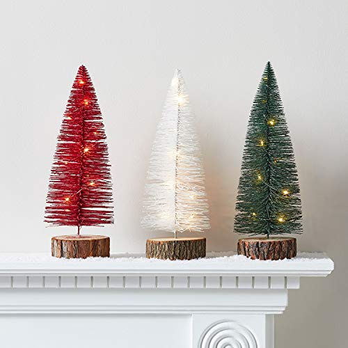 Lights4fun 3er Set LED Mini Tannenbaum Rot Weiß Grün Timer batteriebetrieben Weihnachts Deko Advent von Lights4fun