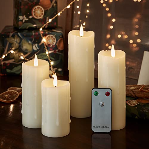 Lights4fun 4er Set TruGlow® LED Echtwachskerzen mit Fernbedienung und Timer Kerzen mit Wachstropfen batteriebetrieb von Lights4fun