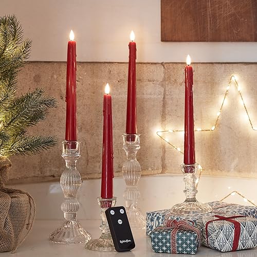 Lights4fun 4er Set TruGlow® LED rote Stabkerzen mit Fernbedienung Echtwachs Rot 24cm Weihnachtsdeko Tischdeko Weihnachten von Lights4fun