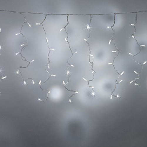 Lights4fun 4x 96er LED Lichtervorhang Weiß Core Connect Transparentes Kabel 2 x 1m koppelbar Außenbereich von Lights4fun