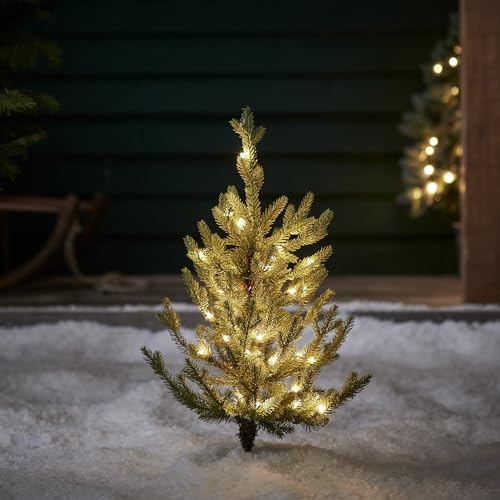 Lights4fun 60cm LED Tannenbaum Künstlich mit Timer warmweiß Batteriebetrieben Weihnachtsdeko Außen Weihnachtsbeleuchtung Außen Weihnachtsbaum von Lights4fun