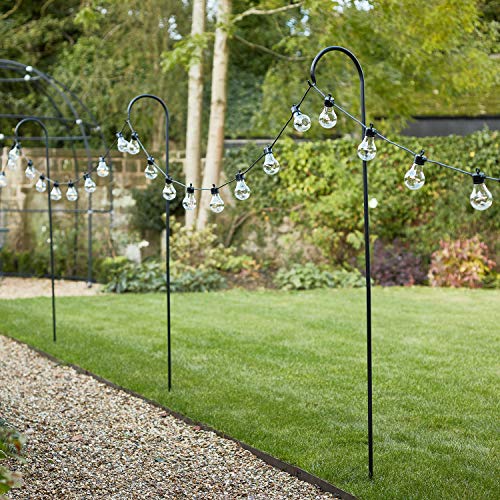 Lights4fun 1x Halterungsstange aus Metall für Beleuchtungen 160 cm Schäferstab Stab Hochzeitsdeko Garten Schäferhaken Dekostange für Blumenampel Laternenstab Hochzeit Erdspieß Deko schwarz von Lights4fun