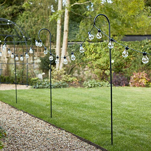 Lights4fun Halterungsstange für Beleuchtungen 160cm Schäferstab schwarz Schäferhaken Garten Gartenstab mit Haken Laternenstab Garten von Lights4fun