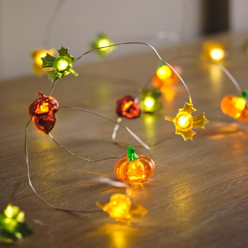 Lights4fun Herbstblätter LED Lichterkette mit Timer batteriebetrieben Innen Zimmer Deko Herbst Orange Herbstlaub Deko von Lights4fun