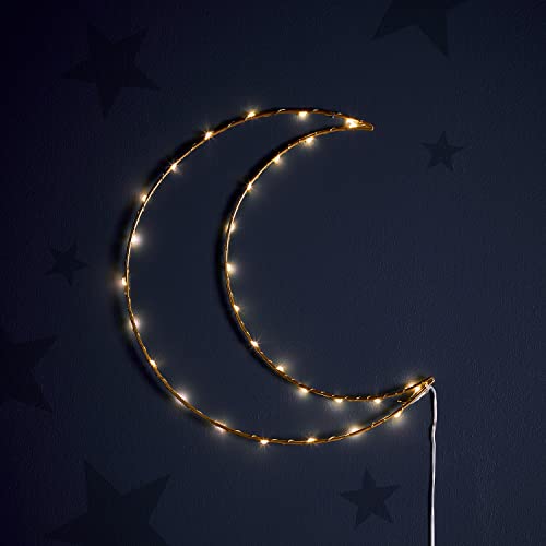 Lights4fun LED Osby Mond Wandlicht Gold Timer batteriebetrieben Innenbereich Ramadan Deko 30cm Lampe Kinderzimmer Deko Wandlampe Kinderzimmer Wanddeko von Lights4fun