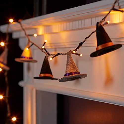 Lights4fun Lichterkette mit 20 LEDs – Hexenhut-Design aus Filz – Halloween Herbst Dekoration – Batteriebetrieb & Timer – für Innenbereiche – 230 cm lang von Lights4fun
