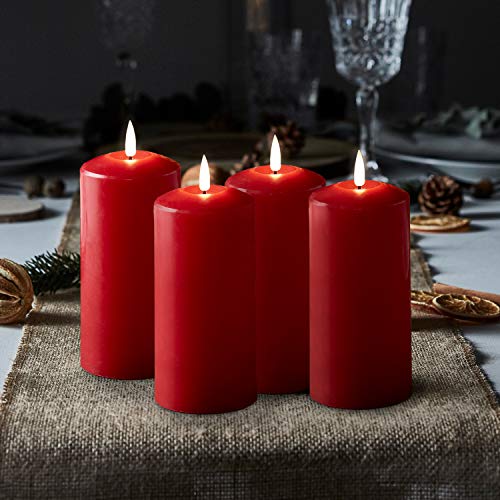 Lights4fun TruGlow® 4er Set rote Kerzen Adventskranz mit warmweißer LED Flamme und Timer 15cm batteriebetrieben Kerzen Adventskranz 4er Set LED Adventskerzen Rot von Lights4fun