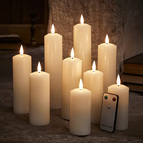 Lights4fun TruGlow® 9er Set Echtwachs LED Kerzen mit Fernbedienung und Timer batteriebetrieben Muttertagsgeschenk Kerze von Lights4fun