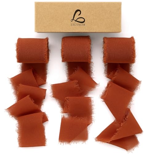 Ligtmor chiffonband 3,8 cm x 19,2 m Handbuch Schleifenband Geschenkband silk ribbon organzaband Stoffband Hochzeit Seidenband - Orange von Ligtmor