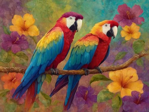 5D DIY Blütenblumen Papagei Diamond Painting Quadratische Steine, Diamant Malerei Bilder Erwachsene Kinder Anfänger Mosaik Bastelset, Cross Stickerei Set, Wanddekoration Haus Dekor 60x80cm C-259 von Liguolnn