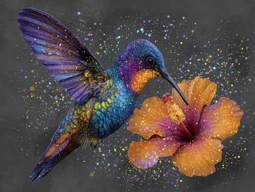 5D DIY Kolibri Blumen Diamond Painting Quadratische Steine, Diamant Malerei Bilder Erwachsene, Kinder, Anfänger, Mosaik Bastelset, Cross Stickerei Set, für Wanddekoration, Haus Dekor 80x100cm C-257 von Liguolnn