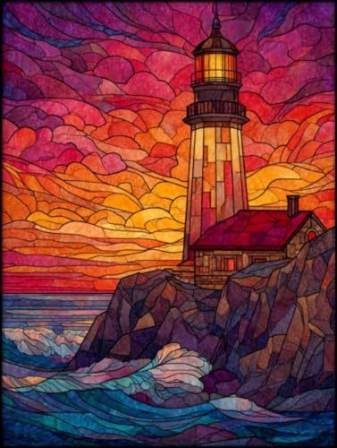 5D DIY Leuchtturm abstrakt Diamond Painting Quadratische Steine, Diamant Malerei Bilder Erwachsene Kinder Anfänger Mosaik Bastelset, Cross Stickerei Set, Wanddekoration Haus Dekor 80x100cm C-155 von Liguolnn