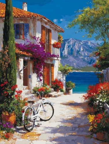 5D DIY Meer Haus Diamond Painting Quadratische Steine, Diamant Malerei Bilder Erwachsene, Kinder, Anfänger, Mosaik Bastelset, Cross Stickerei Set, für Wanddekoration, Haus Dekor 40x50cm C-291 von Liguolnn