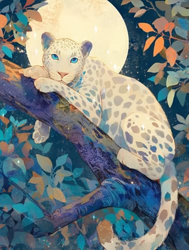 5D DIY Tiere Leopard Diamond Painting Quadratische Steine, Diamant Malerei Bilder Erwachsene, Kinder, Anfänger, Mosaik Bastelset, Cross Stickerei Set, für Wanddekoration, Haus Dekor 80x100cm C-162 von Liguolnn