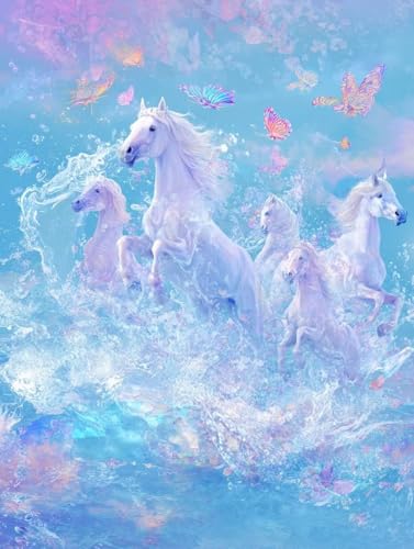 5D DIY Tiere Pferde Diamond Painting Quadratische Steine, Diamant Malerei Bilder Erwachsene, Kinder, Anfänger, Mosaik Bastelset, Cross Stickerei Set, für Wanddekoration, Haus Dekor 60x80cm C-197 von Liguolnn