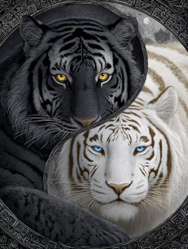 5D DIY Tiere Tiger Diamond Painting Quadratische Steine, Diamant Malerei Bilder Erwachsene, Kinder, Anfänger, Mosaik Bastelset, Cross Stickerei Set, für Wanddekoration, Haus Dekor 40x50cm C-175 von Liguolnn