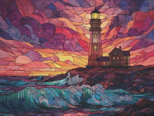 5D Diamond Painting Set für Erwachsene & Kinder, Abstrakter Leuchtturm DIY Diamant Malerei Bilder, Stickerei Mosaikherstellung, Heimdekoration Kreatives Geschenk Anfänger & Profis Zubehör 70x90cm C100 von Liguolnn